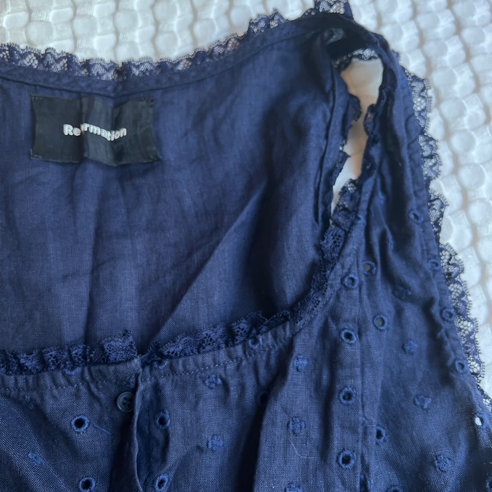 Reformation Blue Ruffled Tank Top Blouse - Picture 2 of 4